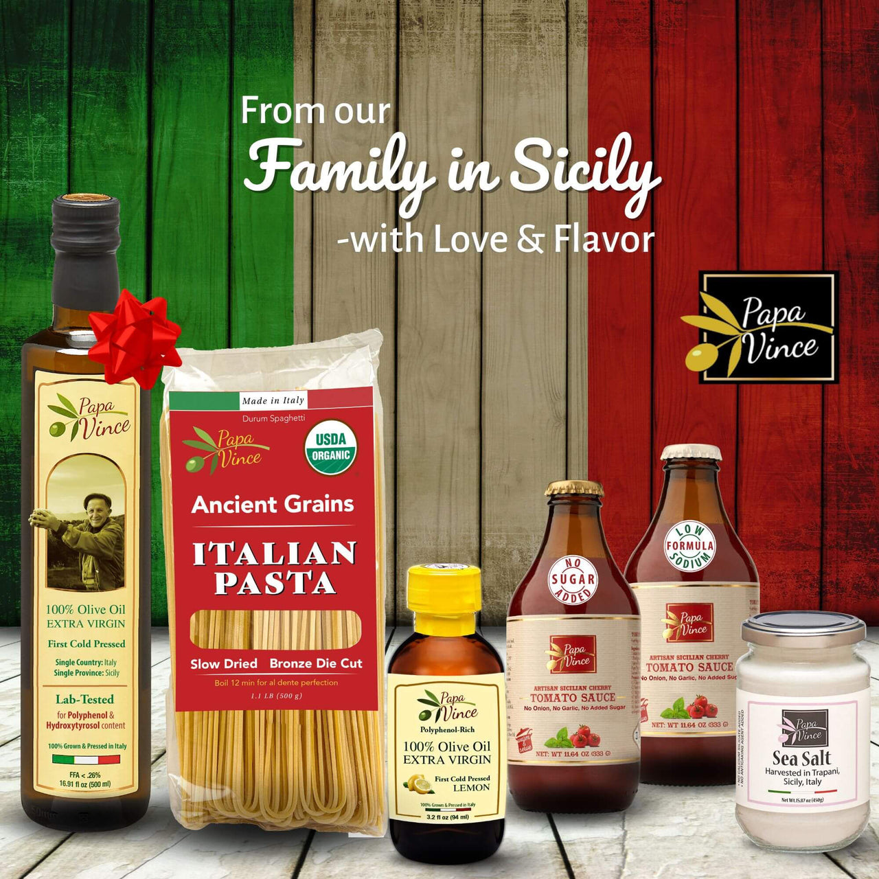 Gourmet Italian Food Gift Basket: Low Carb Pasta, Sauce, Polyphenol-Rich EVOO, Dressing, Vegan, Keto, No Pesticides, Travel Size, Made in Italy Food