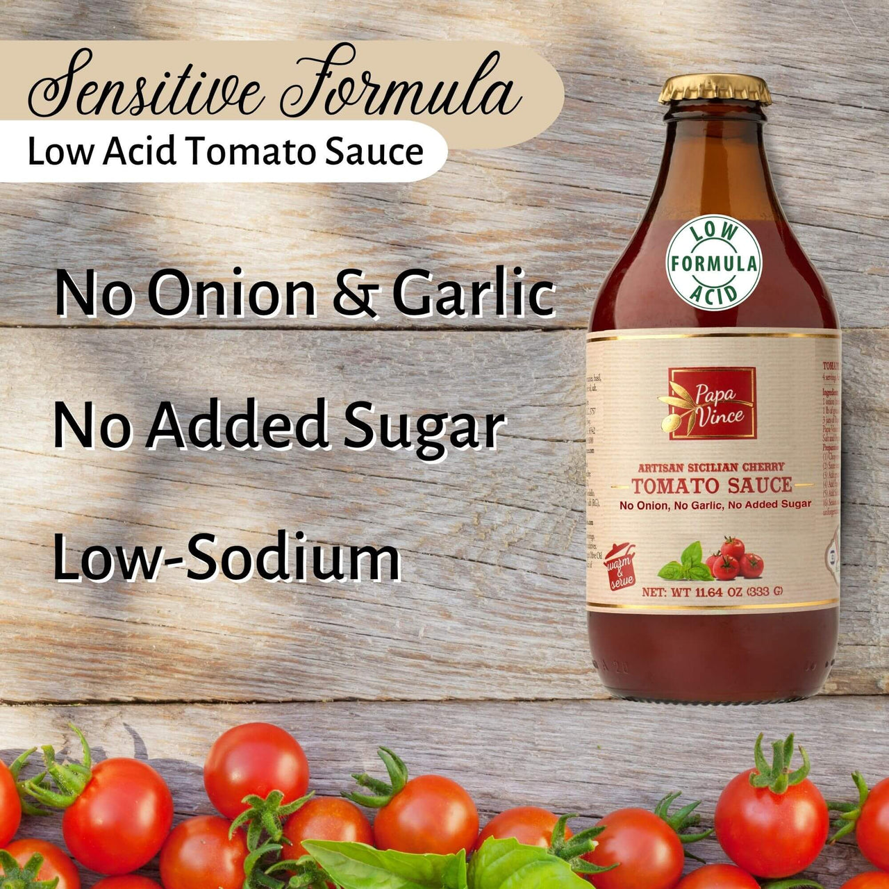 Gourmet Italian Food Gift Basket contains Low Acid, No Sugar Added, Low Sodium Italian Tomato Sauce