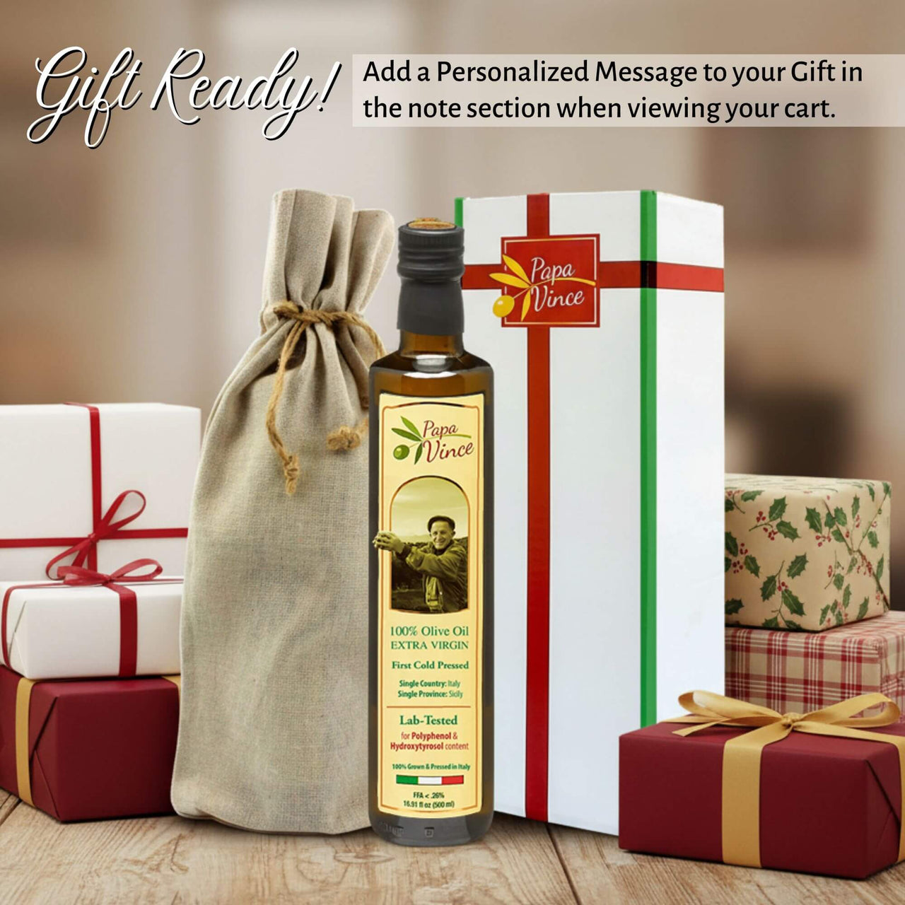 Papa Vince Olive Oil Extra Virgin Gift - Unblended, Family Harvest 2024/25, High in Polyphenols, Single Estate, First Cold Pressed, Sicily, Italy, Peppery Finish, Unfiltered, Unrefined, Natural Burlap Bag - Papa Vince