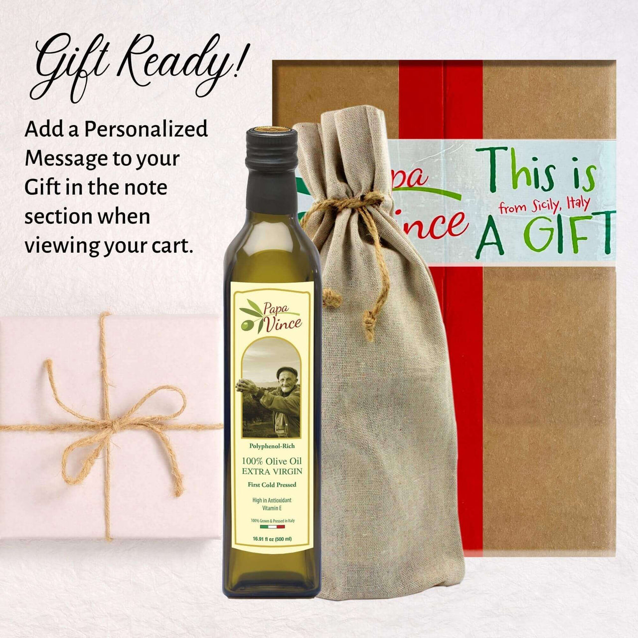 Papa Vince Olive Oil Extra Virgin Gift - Unblended, Family Harvest 2022/23, High in Polyphenols, Single Estate, First Cold Pressed, Sicily, Italy, Peppery Finish, Unfiltered, Unrefined, Natural Burlap Bag - Papa Vince