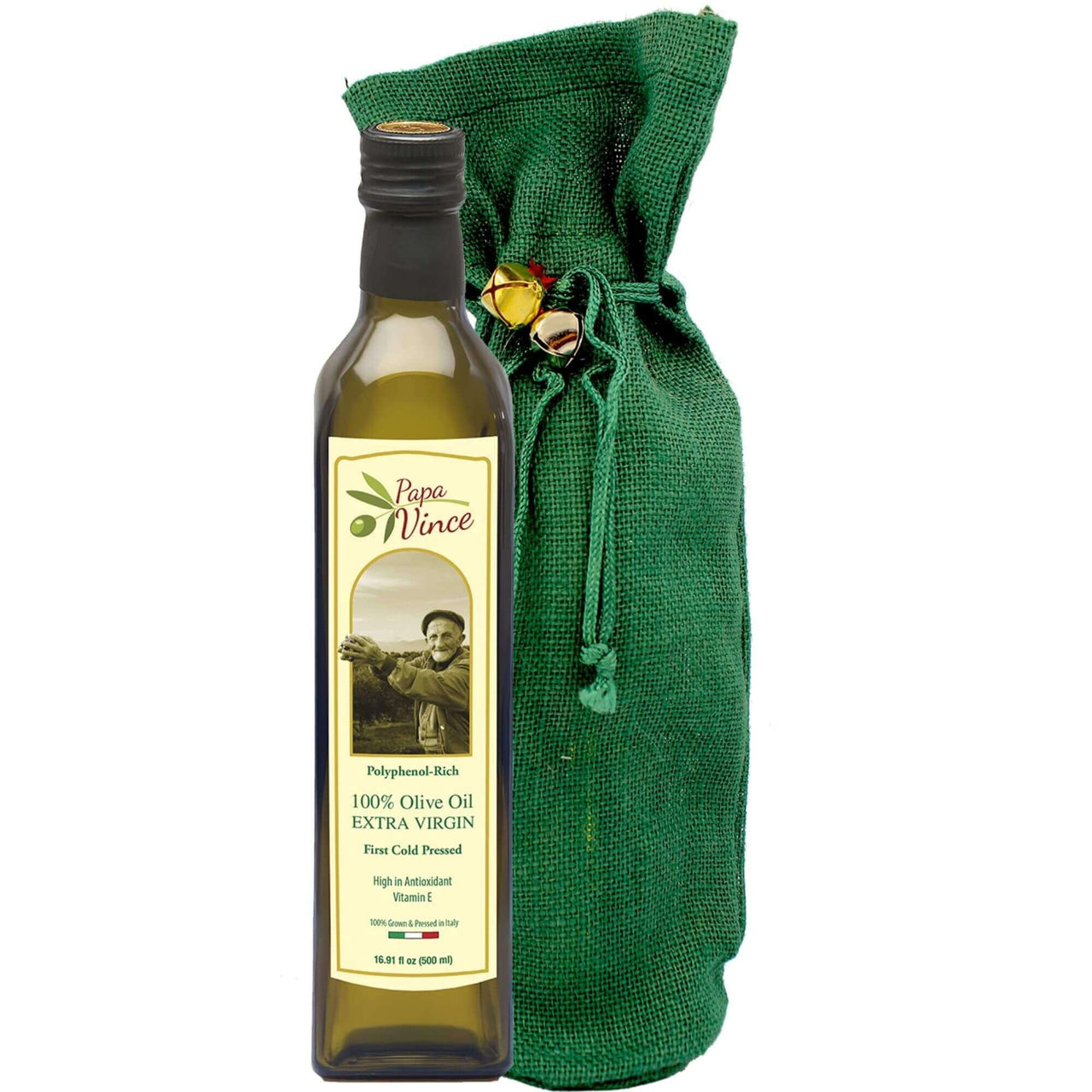 Papa Vince Olive Oil Extra Virgin Gift - Unblended, Family Harvest 2022/23, High in Polyphenols, Single Estate, First Cold Pressed, Sicily, Italy, Peppery Finish, Unfiltered, Unrefined, Green Bag - Papa Vince