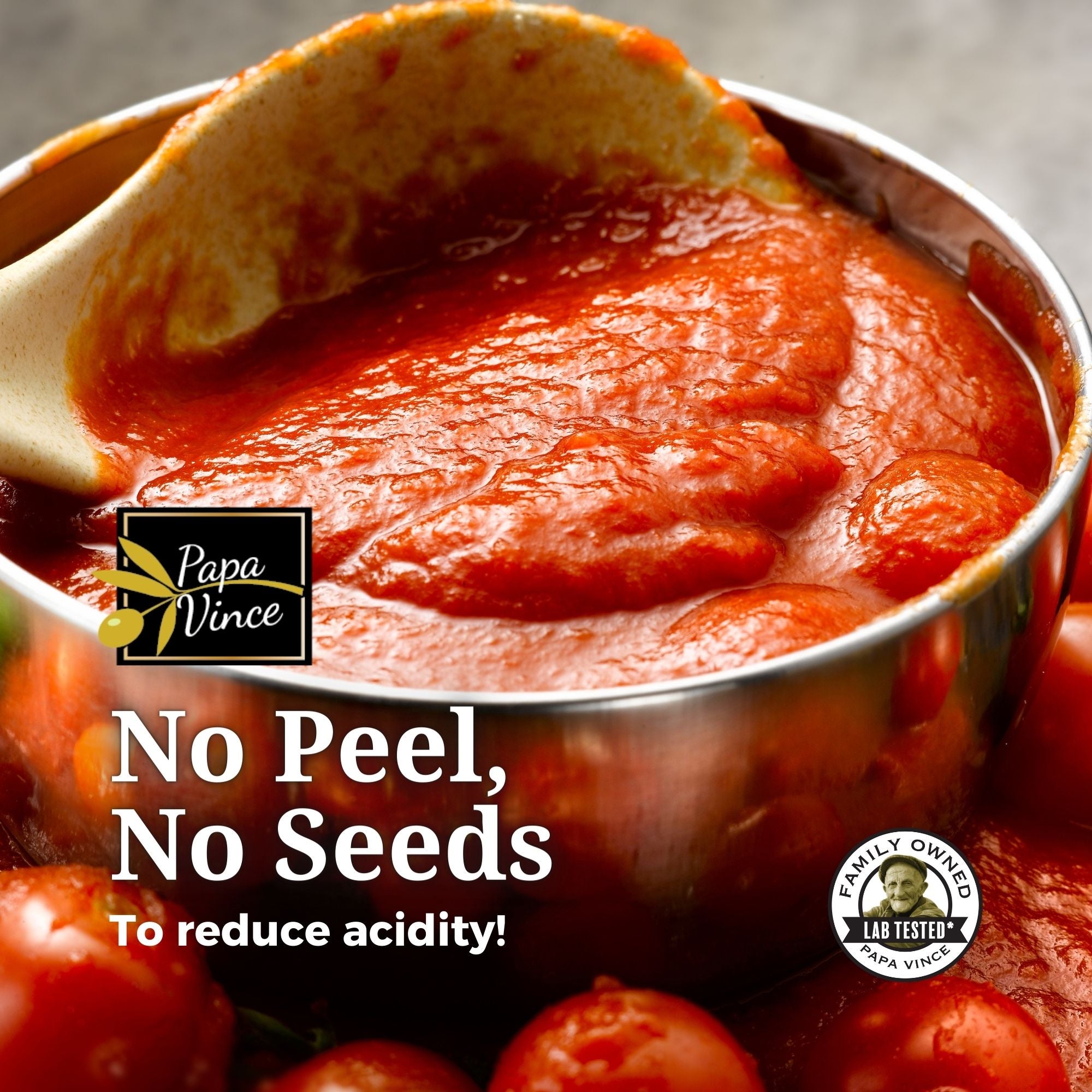 Low Acid Papa Vince Glass Canned Pasta Tomato Sauce 11.6 Oz