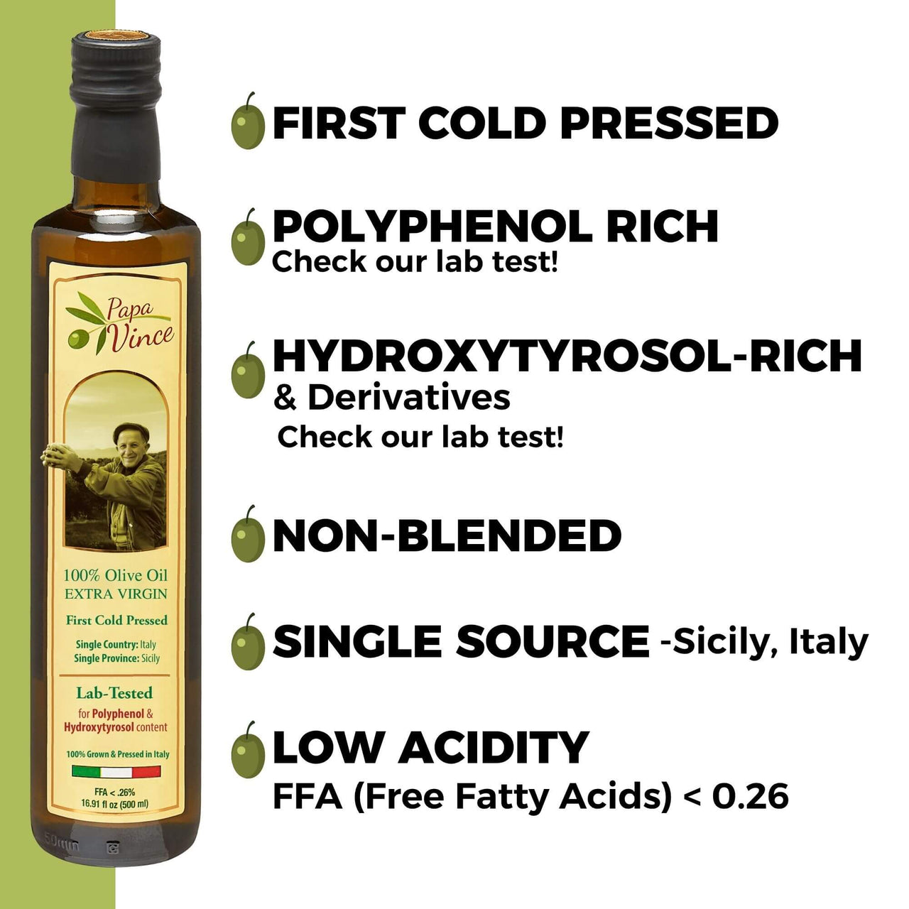 Papa Vince Olive Oil Extra Virgin Gift - Unblended, Family Harvest 2024/25, High in Polyphenols, Single Estate, First Cold Pressed, Sicily, Italy, Peppery Finish, Unfiltered, Unrefined, Velvet Blue - Papa Vince