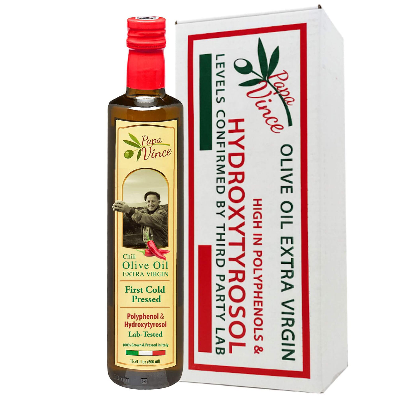 Chili Pepper Olive Oil Extra Virgin - Unblended, Single Estate, Single Source, Single Family Sicily Italy, Harvest Dec 2024/2025, First Cold Pressed, High in Antioxidants, Polyphenol Rich, Unfiltered, Unrefined - Papa Vince