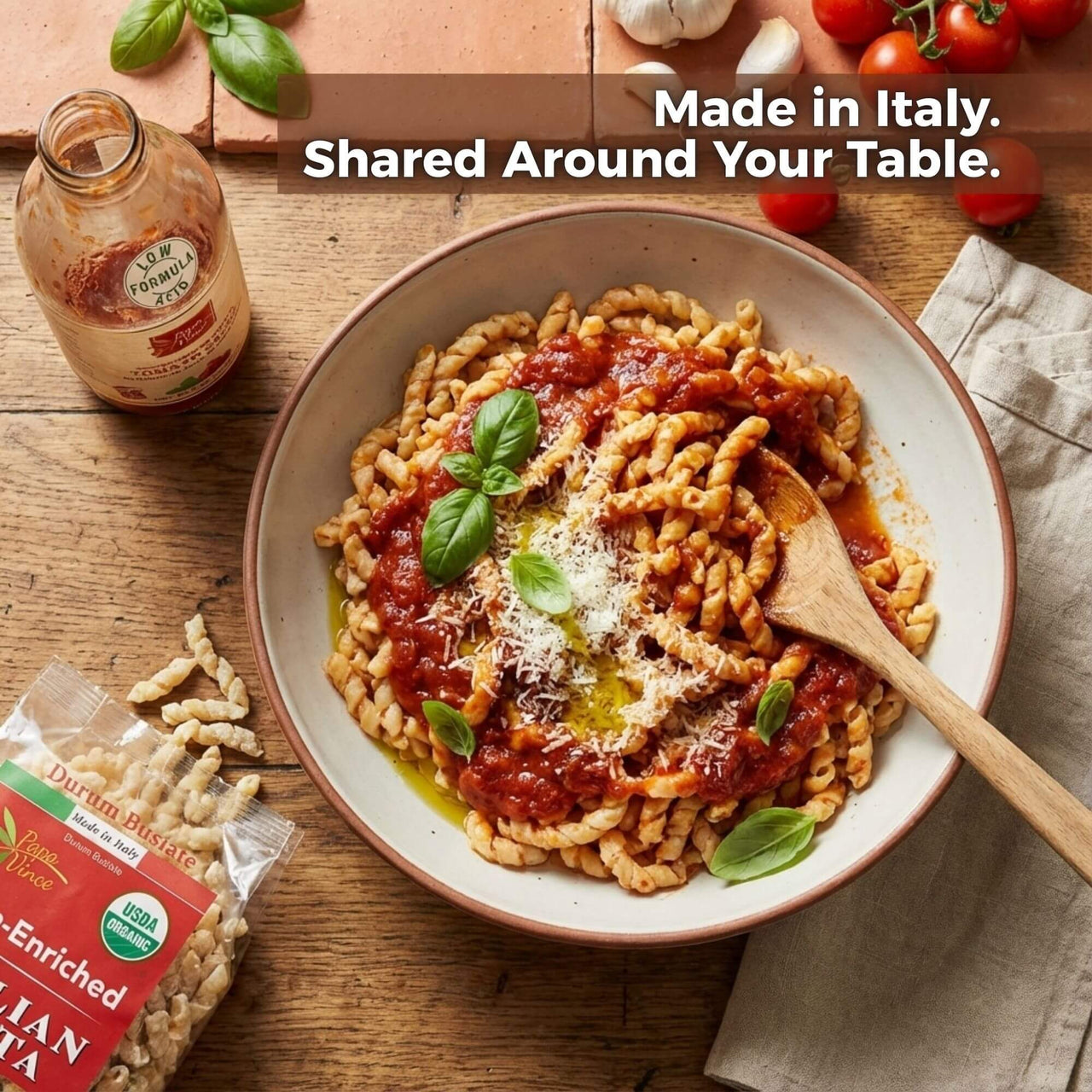 Gourmet Gift Clean Food Basket from Sicily - Farm Fresh from Artisans in Italy, Busiate Homemade Pasta & Cherry Tomato Sauce | Papa Vince - Papa Vince