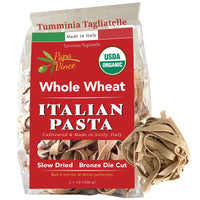 Thumbnail for Low GI Pasta Tagliatelle, Whole Wheat, Non GMO, Organic, Non Enriched, Made in Italy, no low-gluten, no folic acid, ancient grain, bronze die cut, cold stone, ground al dente, front Papa Vince