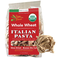 Thumbnail for Low GI Pasta Tagliatelle, Whole Wheat, Non GMO, Organic, Non Enriched, Made in Italy, no low-gluten, no folic acid, ancient grain, bronze die cut, cold stone, ground al dente, front Papa Vince