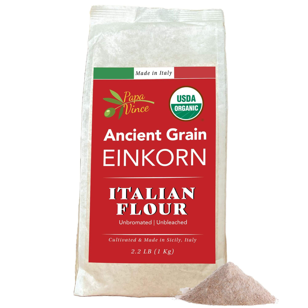 Organic Stone-Milled Einkorn Flour Made in Italy | Non-Enriched, Unbleached, High-Fiber | Ancient Whole Wheat Heirloom