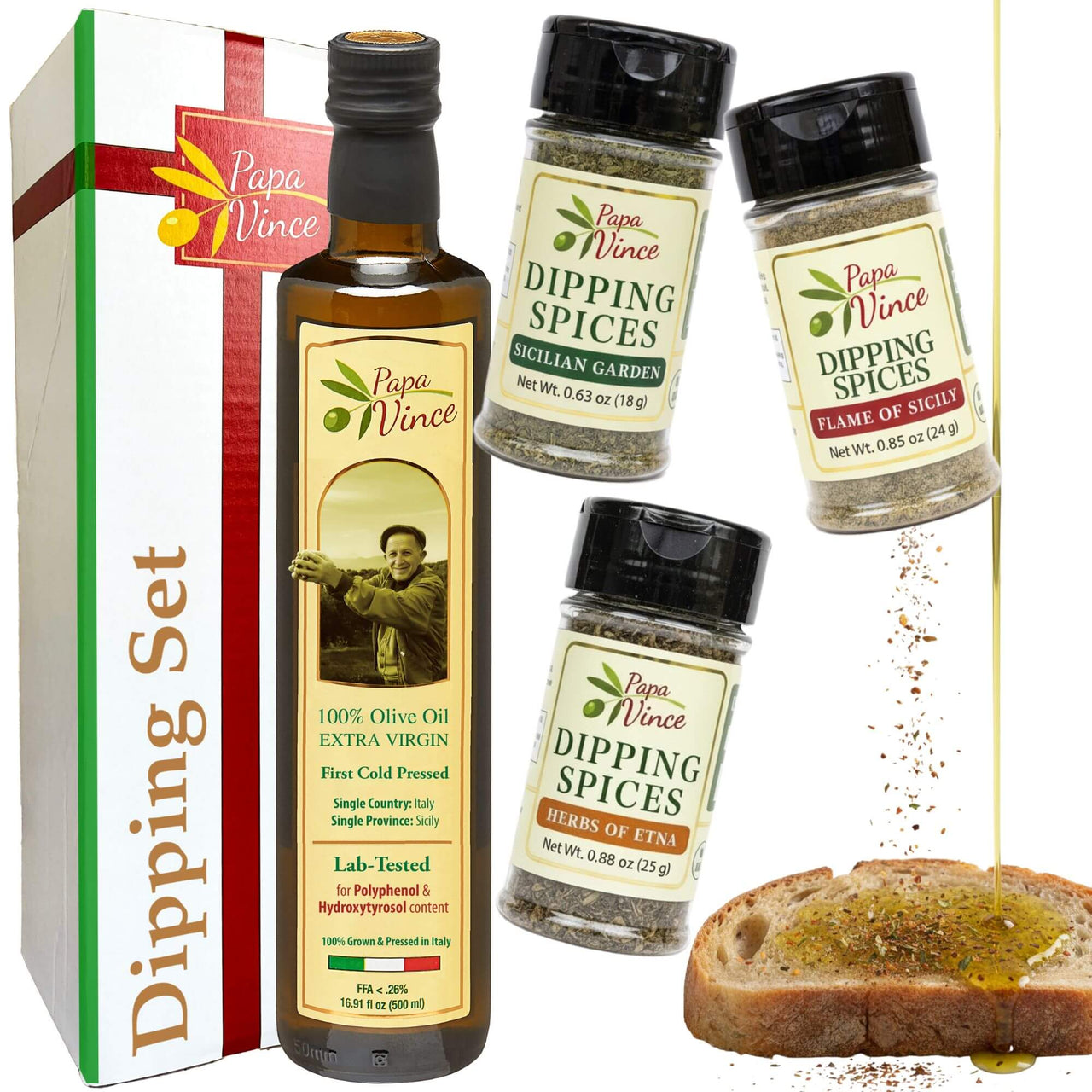 Papa Vince Italian Bread Dipping Set Olive Oil and Spices Gift Box