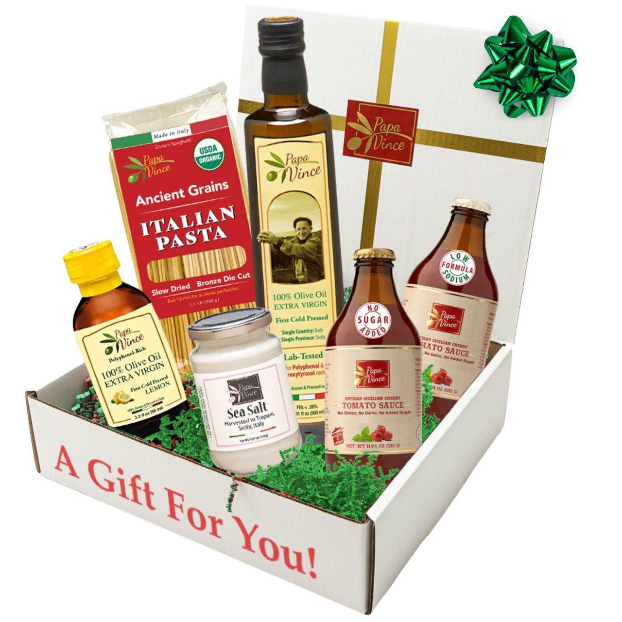 Gourmet Italian Food Gift Basket: Low Carb Pasta, Sauce, Polyphenol-Rich EVOO, Dressing, Vegan, Keto, No Pesticides, Travel Size