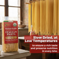 Thumbnail for Papa Vince slow-dried organic spaghetti pasta, made at low temperatures to preserve natural nutrients, antioxidants, and rich Italian flavor. Authentic Sicilian pasta with a perfect al dente texture.