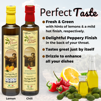 Thumbnail for Polyphenol Rich Olive Oil Extra Virgin from Sicily, Italy. Chili Pepper & Lemon Fused Olive Oil. Agrumato, Unblended, First Cold Pressed, Single Sourced, Unfiltered, Unrefined, Robust, Mild hot finish, High in Antioxidants EVOO Gift Set