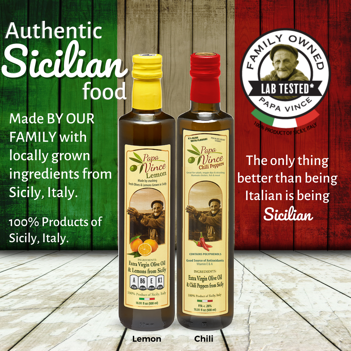 Polyphenol Rich Olive Oil Extra Virgin from Sicily, Italy. Chili Pepper & Lemon Fused Olive Oil. Agrumato, Unblended, First Cold Pressed, Single Sourced, Unfiltered, Unrefined, Robust, Mild hot finish, High in Antioxidants EVOO Gift Set