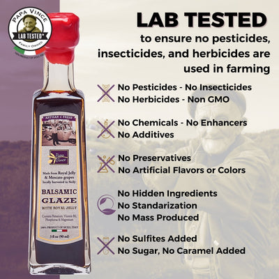 Balsamic Vinegar Glaze with Royal Jelly - NO SUGAR ADDED | NO ARTIFICIAL ADDITIVES | HEALTHY sweetener & topping for berries, salads, veggies | contains vitamins & minerals | 3 fl oz - Papa Vince