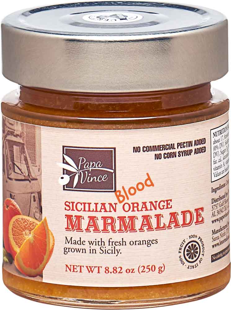 Blood Orange Marmalade Preserve Clean Food, Family Made with locally grown oranges in Sicily, Italy - NO ARTIFICIAL FLAVORING | NO PRESERVATIVES | NO COLORING | NO CONCENTRATES | NO CORN SYRUP | NO COMMERCIAL PECTIN| 8.82 oz - Papa Vince