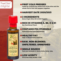 Thumbnail for Chili Olive Oil from Sicily - Extra Virgin Olive Oil Agrumato, Unblended, First Cold Pressed, Single Sourced from Italy, Unfiltered, Unrefined, Robust, Rich in Antioxidants 3 fl oz [4Pack] | Papa Vince - Papa Vince