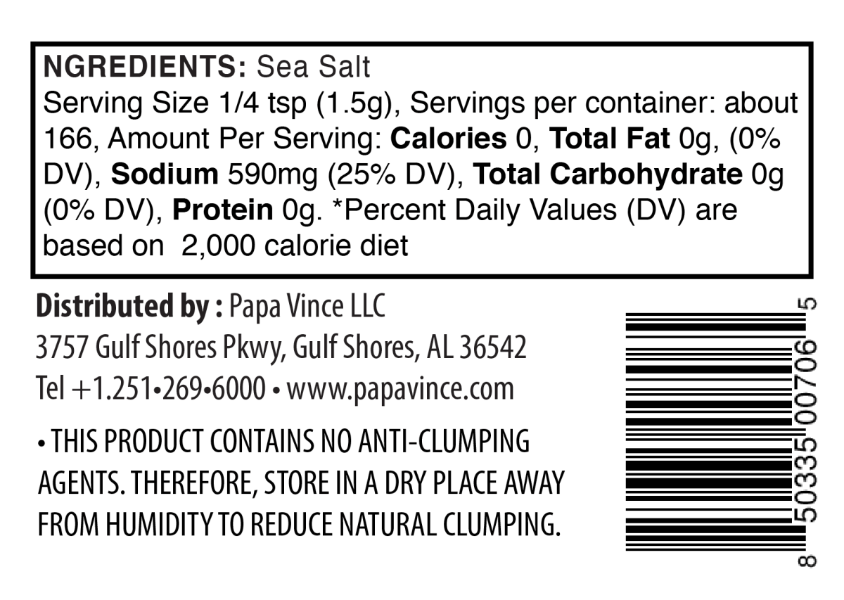 Fine Sea Salt harvested in Trapani, Sicily - Clean Food, NO CHEMICALLY PROCESSED | UNREFINED | GLUTEN FREE | ADDITIVE FREE | NO ANTI-CAKING | Vibrant Clean Flavor | Stored in glass for freshness | 15.87 oz - Papa Vince