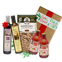 Thumbnail for Gourmet Clean Food Basket from Sicily Gift - Farm Fresh Items from Italy | Extra Virgin Olive Oil, Moscato Balsamic Vinegar, Busiate Tumminia Pasta, Cherry Tomato Sauce | Papa Vince - Papa Vince