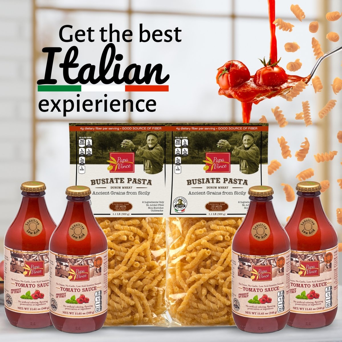 Gourmet Gift Clean Food Basket from Sicily - Farm Fresh from Artisans in Italy, Busiate Homemade Pasta & Cherry Tomato Sauce | Papa Vince - Papa Vince