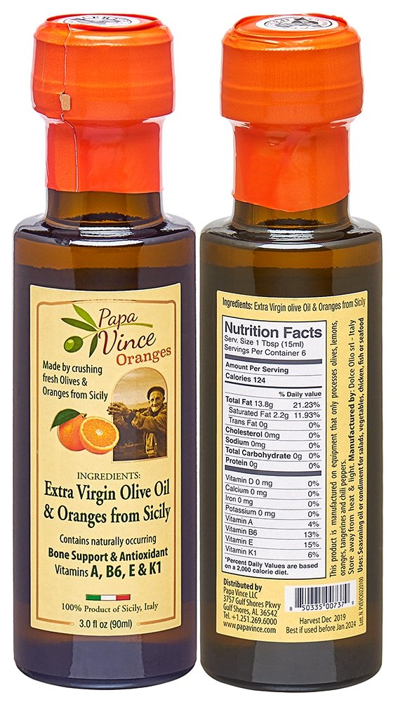 Olive Oil Extra Virgin and Oranges - Single Sourced from our family in Sicily, Clean Food, First Cold Pressed 2019/20, Italy, Unblended, Unfiltered, Unrefined, Robust, Rich in Antioxidant 4-Pack - Papa Vince - Papa Vince