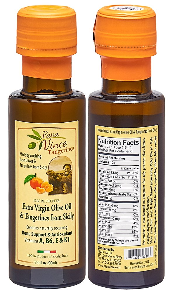 Olive Oil Extra Virgin and Tangerines - Single Sourced from our family in Sicily, Clean Food, First Cold Pressed 2019/20, Italy, Unblended, Unfiltered, Unrefined, Robust, Rich in Antioxidant 4-Pack - Papa Vince - Papa Vince