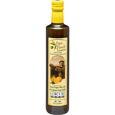 Papa Vince Lemon Olive Oil Extra Virgin First Cold Pressed Agrumato, Harvest 2019/20 Sicily, Italy, NO PESTICIDES, NO CHEMICALS, NO ARTIFICIAL FLAVORS, Unblended Unfiltered, Peppery Finish, 16.9 fl oz - Papa Vince