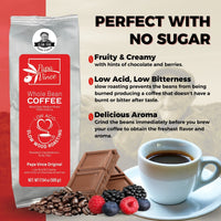 Thumbnail for Papa Vince Low Acid Coffee Beans Whole - Mold Free, Low Bitterness, 100% Arabica Medium Roasted in Sicily. Strong, creamy with hints of chocolate and berries. Perfect with no sugar. Certified Clean - Papa Vince
